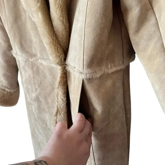 Express Y2K Vintage Suede Leather Faux Fur Lined Winter Coat Medium - Picture 9 of 15